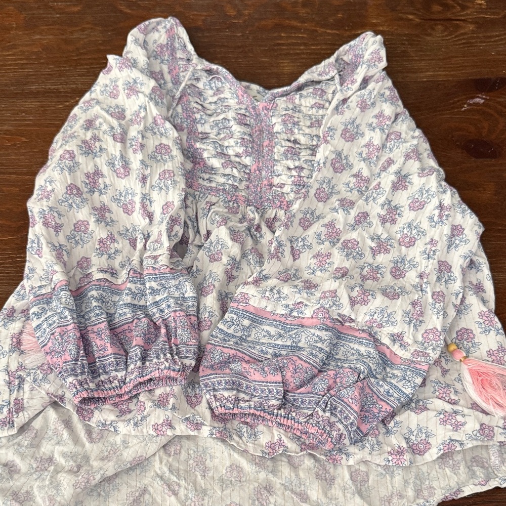 Wonderly White Blouse with Pink & Light Blue Floral Print